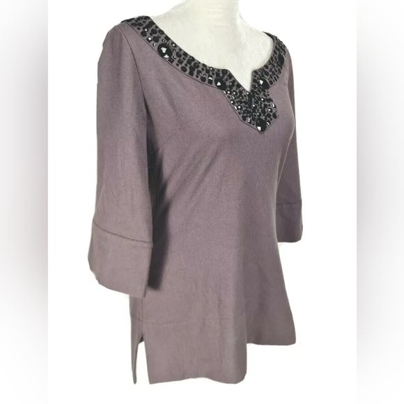 BCBG Wool Blend Embellished Neckline Tunic Top- Sz. Sm - Picture 2 of 10